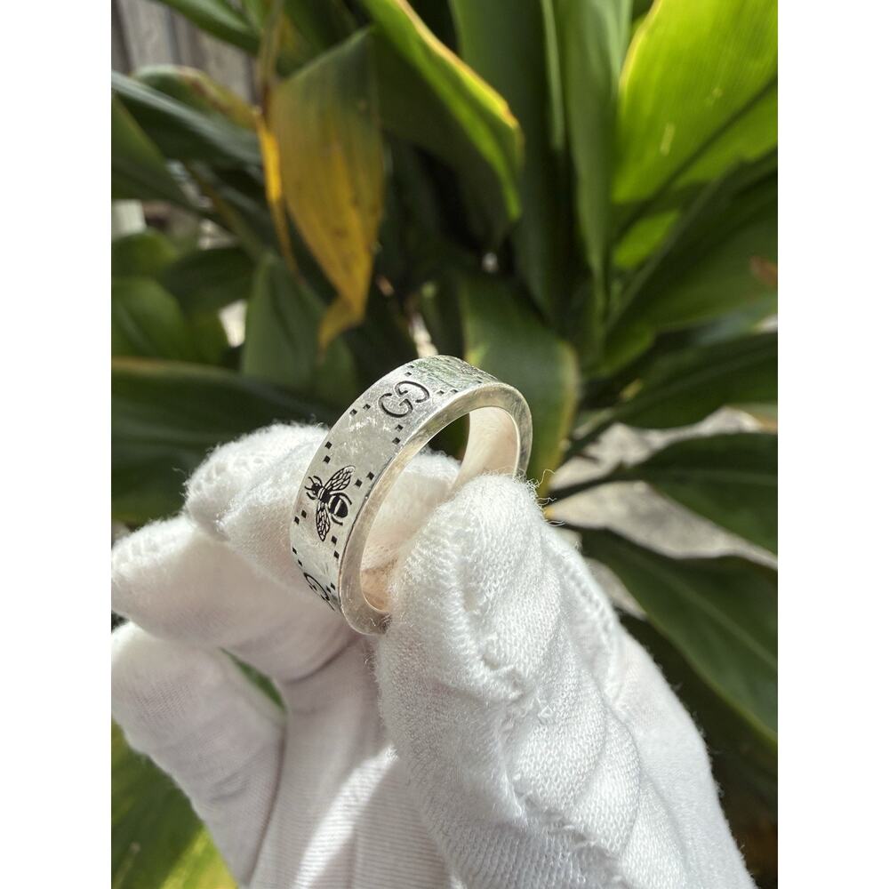 GUCCI GG AND BEE SILVER BAND RING STERLING SILVER SIZE 20 US SIZE 9 AUTHENTIC